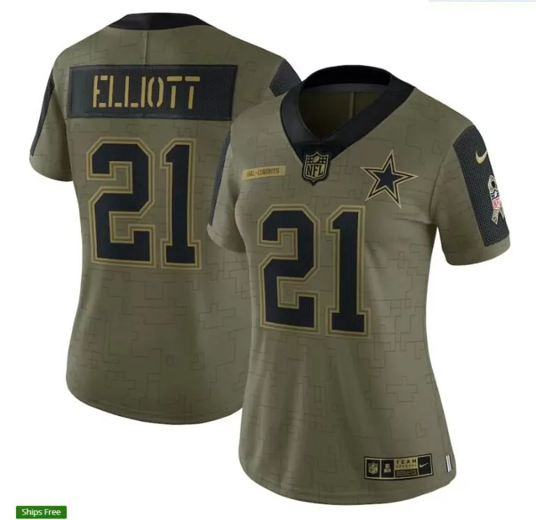 Ezekiel Elliott 21 Dallas Cowboys Jersey Olive Salute To Service Men Short Sleeve