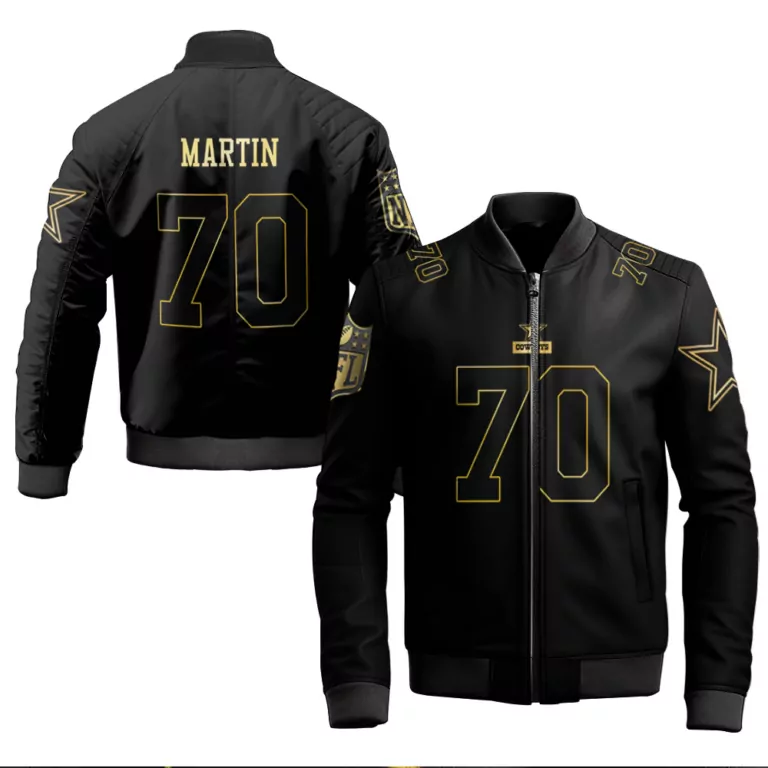 Zack Martin 70 Dallas Cowboys Jersey Black Null Men Bomber Jacket Gold Throwback