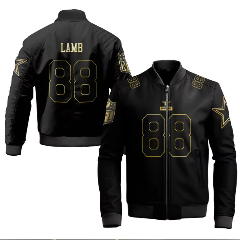 Ceedee Lamb 88 Cowboys Jersey Black Men Bomber Jacket Gold Throwback Limited Vapor