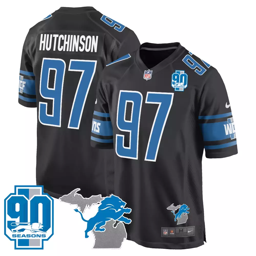 Hutchinson 97 Lions Jersey Black 90 Seasons Men Standard Blue Game All Stitched