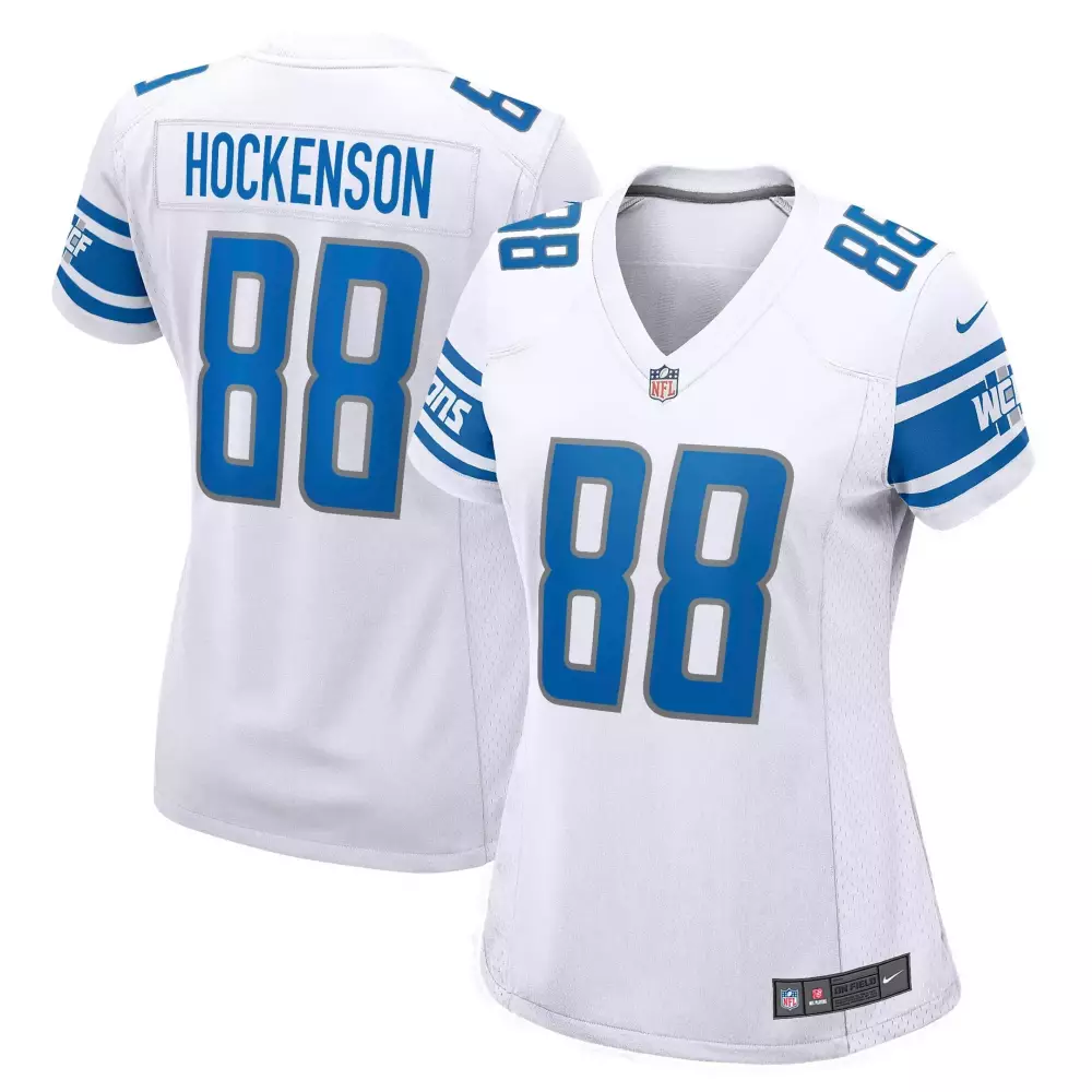 T.j. Hockenson 88 Detroit Lions Jersey White Women Blue Grey Game