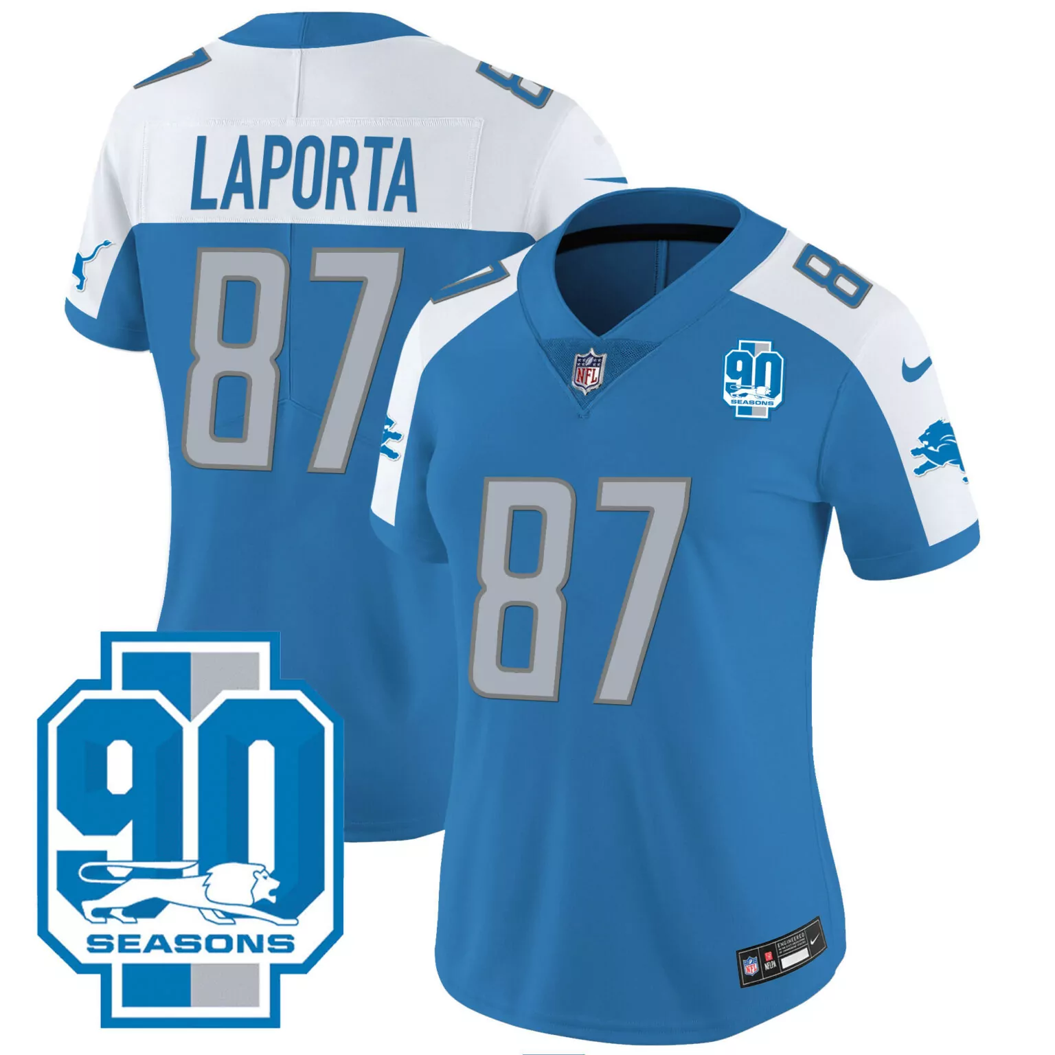 Sam Laporta 87 Lions Jersey Blue 90 Seasons Men Standard White Gray Alternate All