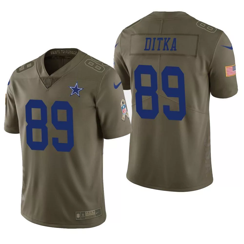 Mike Ditka 89 Cowboys Jersey Olive Green Salute To Service American Flag Pink Ribbon