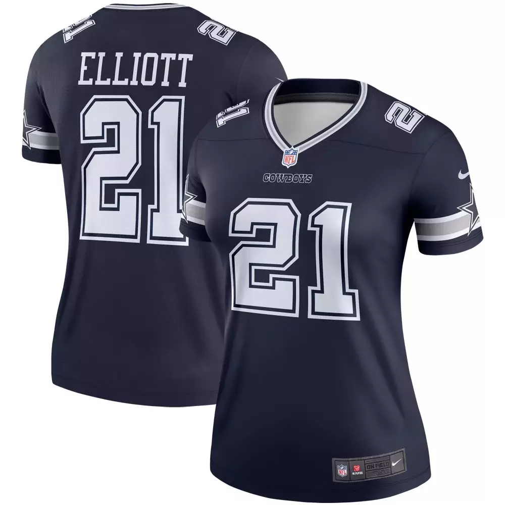 Ezekiel Elliott 21 Cowboys Jersey Navy Women Replica White Silver
