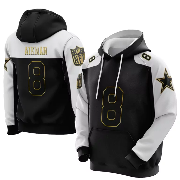 Troy Aikman 8 Dallas Cowboys Jersey Black Men Hoodie Split Design White Gold Throwback