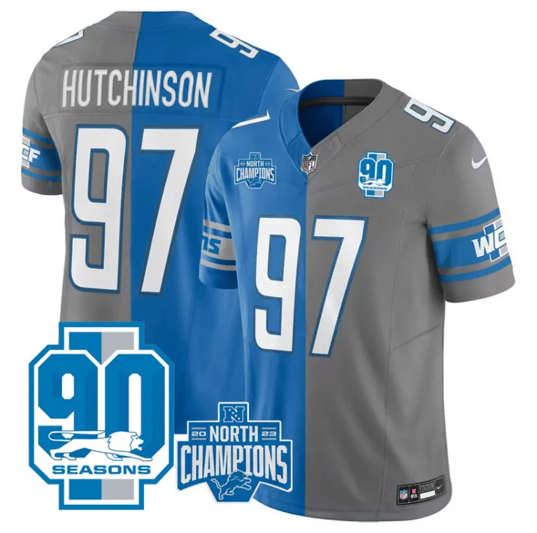 Aidan Hutchinson 97 Lions Jersey Blue 90th Season 90 Seasons 2023 North Champions