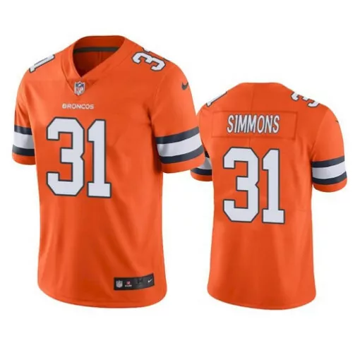 Justin Simmons 31 Broncos Jersey Orange Men White Navy Rush Stitched