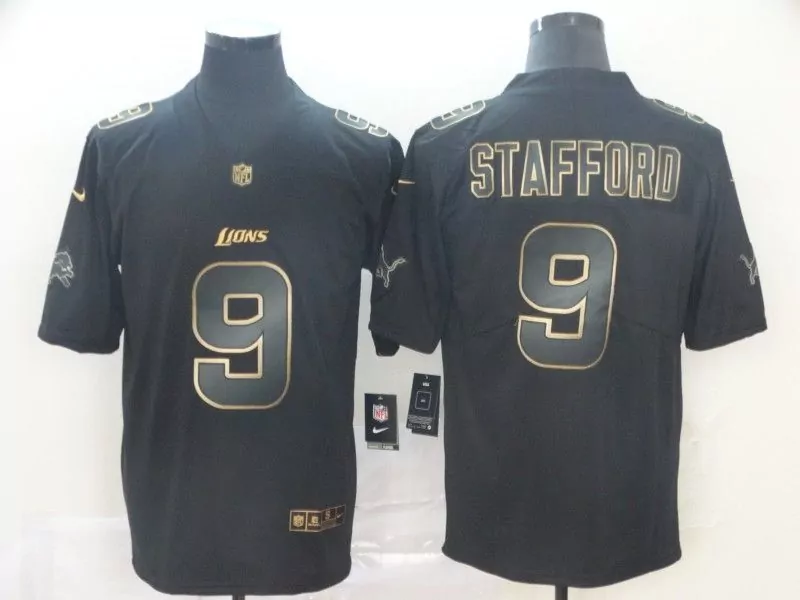 Matthew Stafford 9 Lions Jersey Black Men Gold