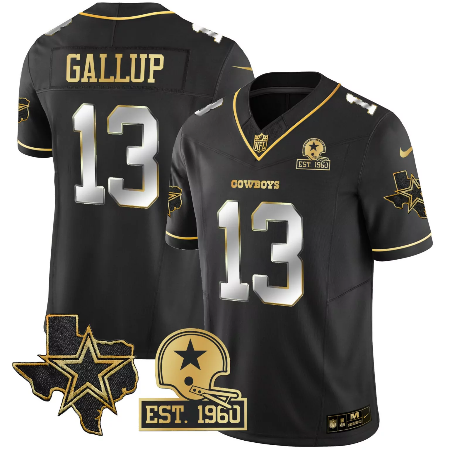Michael Gallup 13 Cowboys Jersey Black Est. 1960 Texas Star Helmet Men Gold Silver