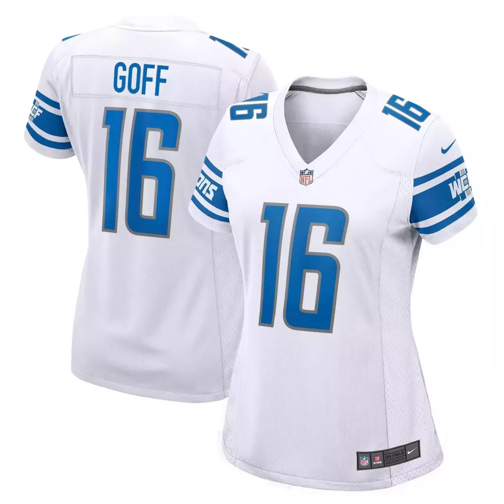 Jared Goff 16 Lions Jersey White Women Replica Blue Gray Game