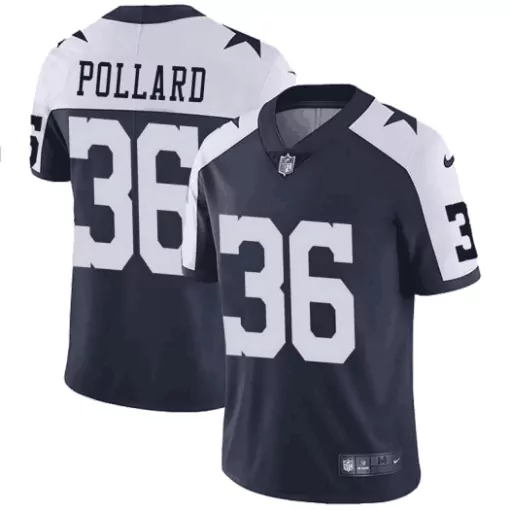 Tony Pollard 36 Dallas Cowboys Jersey Navy Blue Men White Throwback Vapor Stitched
