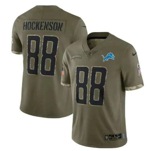 T.j. Hockenson 88 Lions Jersey Olive Salute To Service Men NFL Alternate Black Blue
