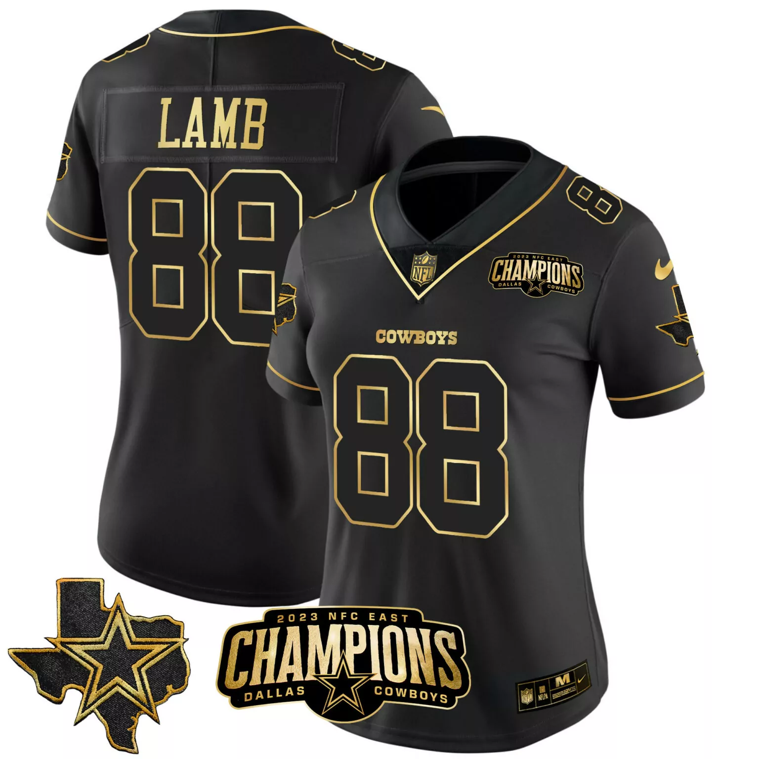 Ceedee Lamb 88 Dallas Cowboys Jersey Black 2023 NFC East Champions Texas Star Men