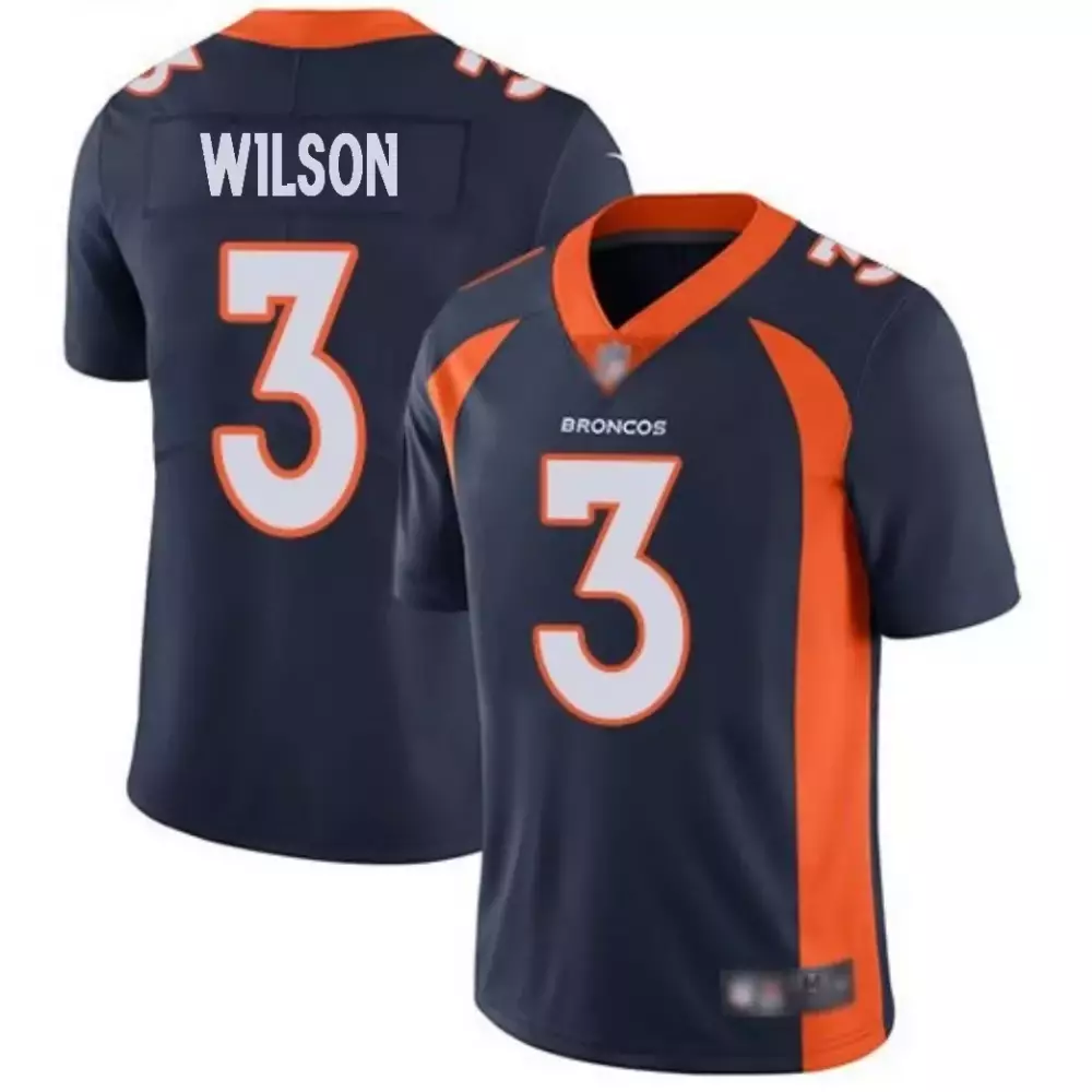Russell Wilson 3 Broncos Jersey Navy Men Orange Alternate Game