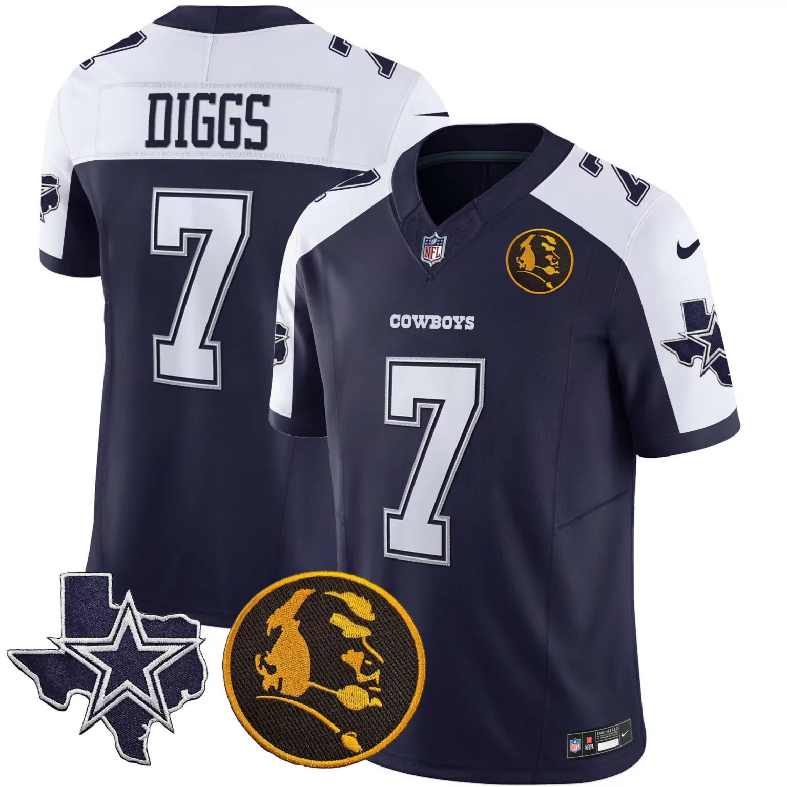 Trevon Diggs 7 Cowboys Jersey Navy Texas Outline Star Head Men Replica White Alternate