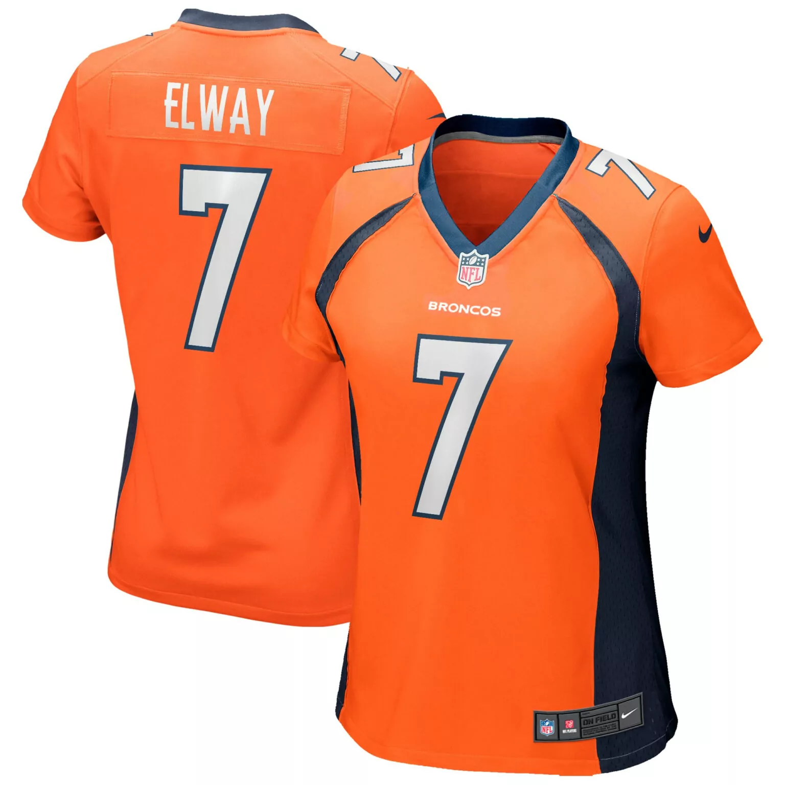 John Elway 7 Broncos Jersey Orange Men NFL Navy Blue Game Retired