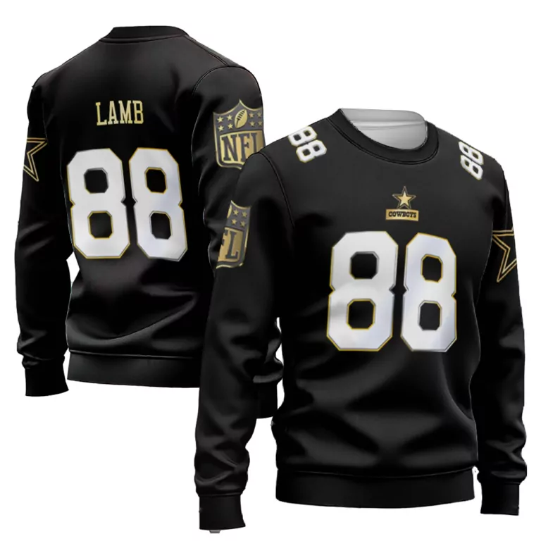 Ceedee Lamb 88 Cowboys Jersey Black Men Sweatshirt White Gold Throwback Limited Vapor