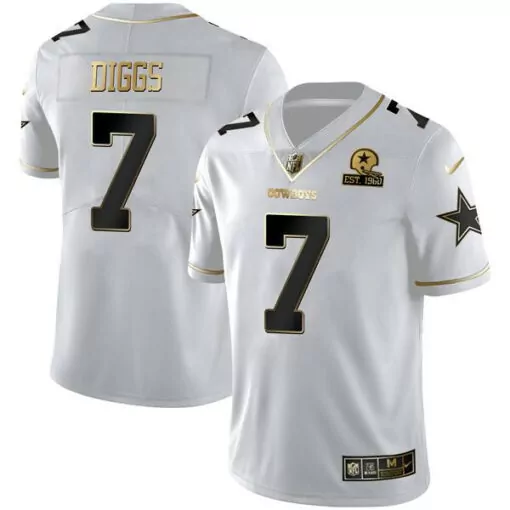 Trevon Diggs 7 Cowboys Jersey White 60th Anniversary Men Black Gold Stitched