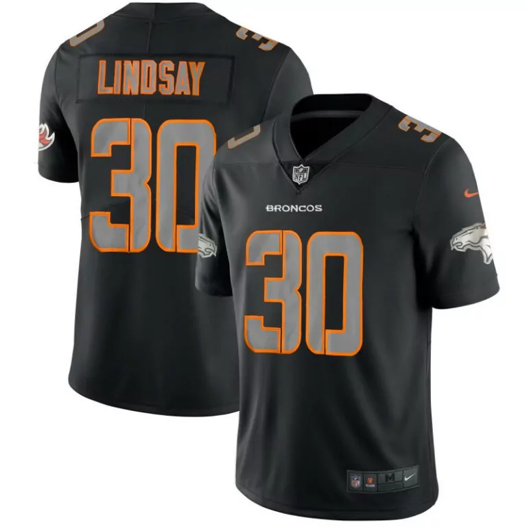 Phillip Lindsay 30 Broncos Jersey Black Men NFL Orange Gray Stitched