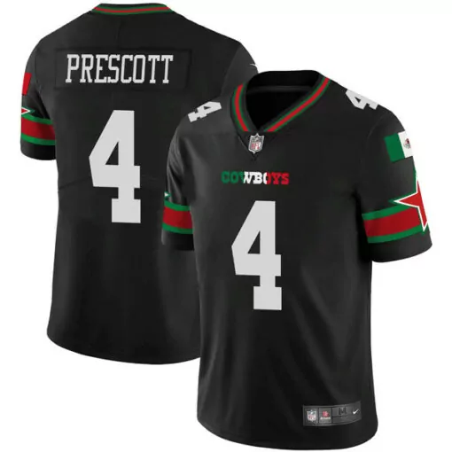 Dak Prescott 4 Cowboys Jersey Black Mexico Flag Men Standard Green Red White Vapor