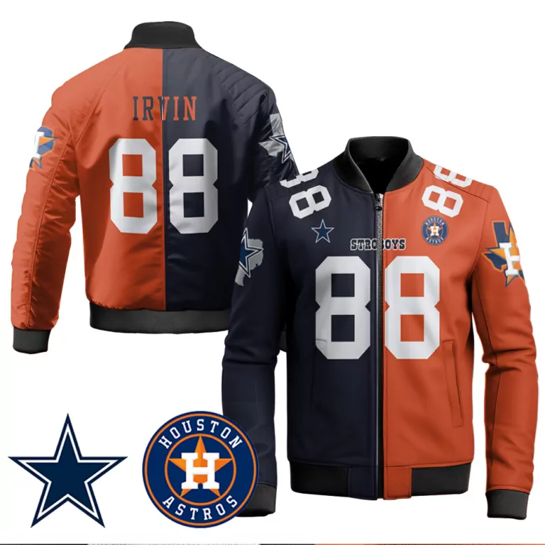 Michael Irvin 88 Jersey Navy Collaboration Dallas Cowboys X Houston Astros Bomber Jacket