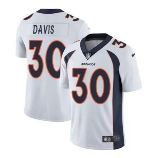 Terrell Davis 30 Broncos Jersey White Men Navy Orange Vapor Stitched