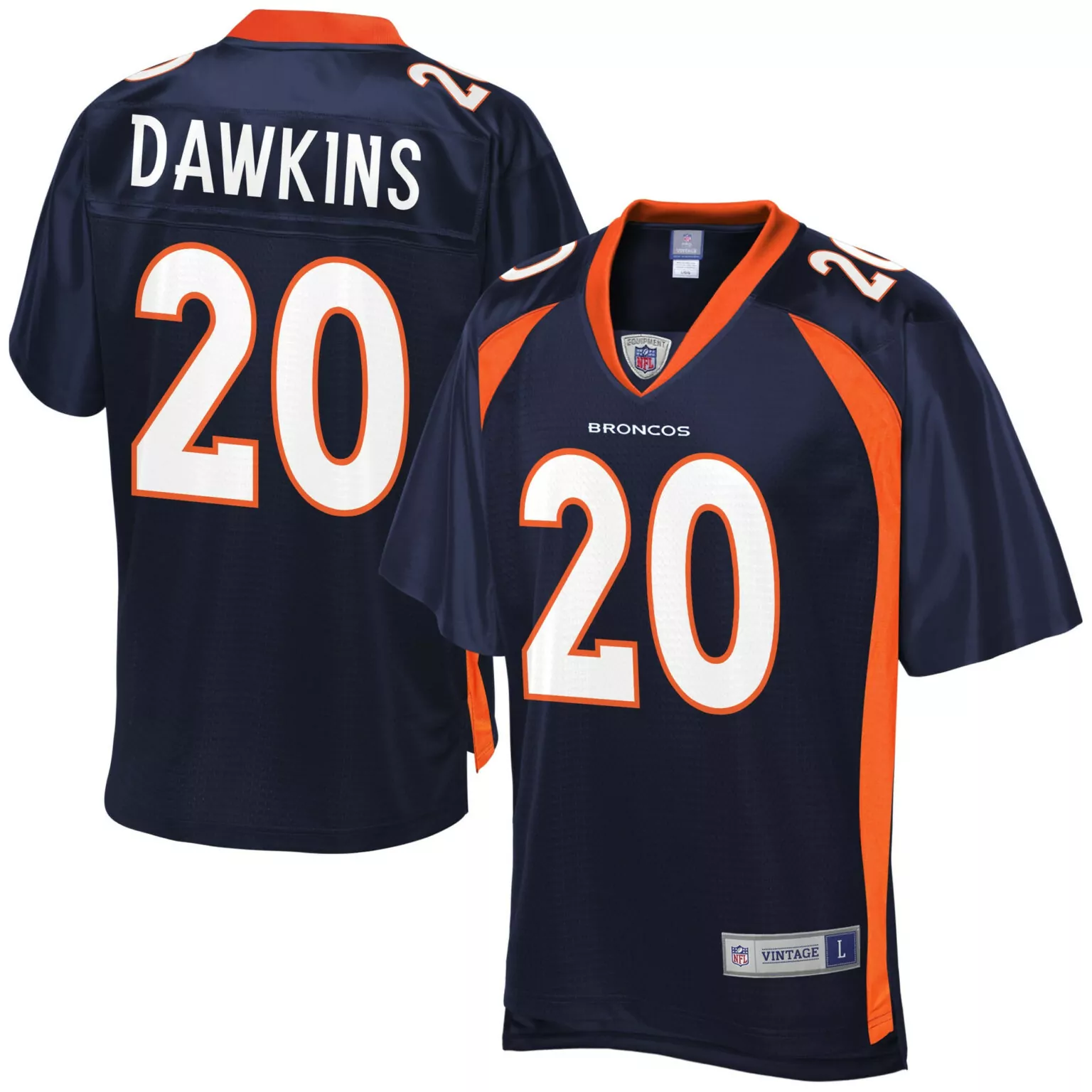 Brian Dawkins 20 Broncos Jersey Navy Men Official Orange White Pro Retired