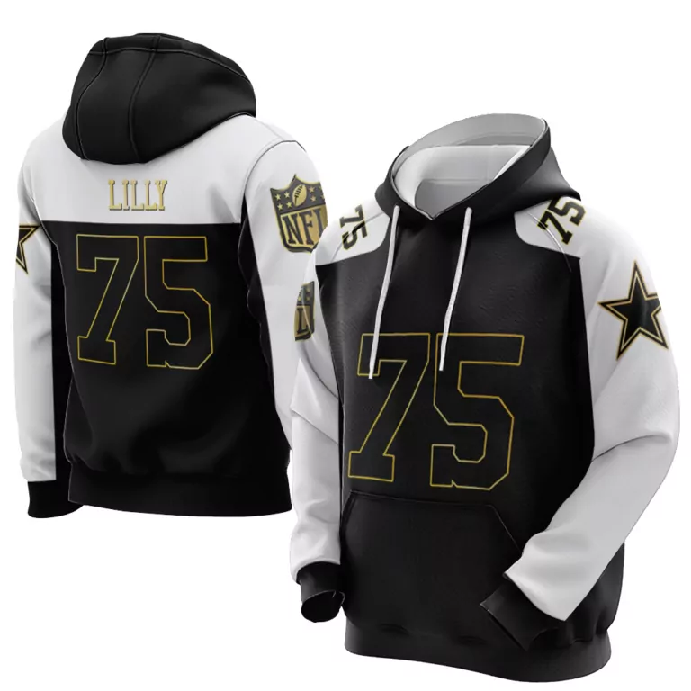 Bob Lilly 75 Dallas Cowboys Jersey Black Men Hoodie Split Design White Gold Throwback
