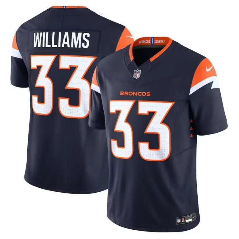 Javonte Williams 33 Broncos Jersey Navy Men Orange White Alternate Vapor Limited