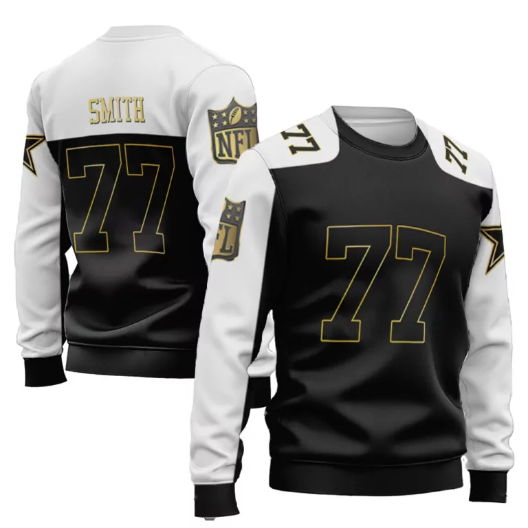 Tyron Smith 77 NFL Jersey Black Men Crewneck Sweatshirt White Gold Throwback Limited