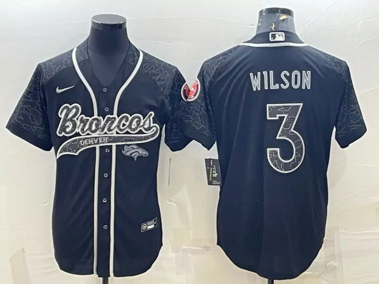 Russell Wilson 3 Broncos Jersey Black Men Custom Design White Grey Cool Base Stitched
