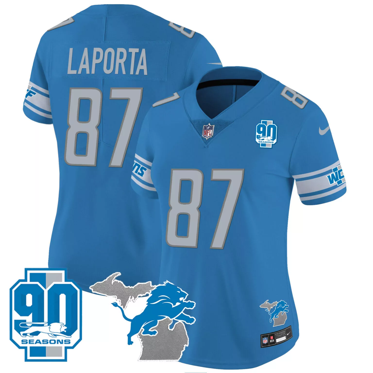 Sam Laporta 87 Lions Jersey Blue 90 Seasons Men Replica White Silver All Stitched