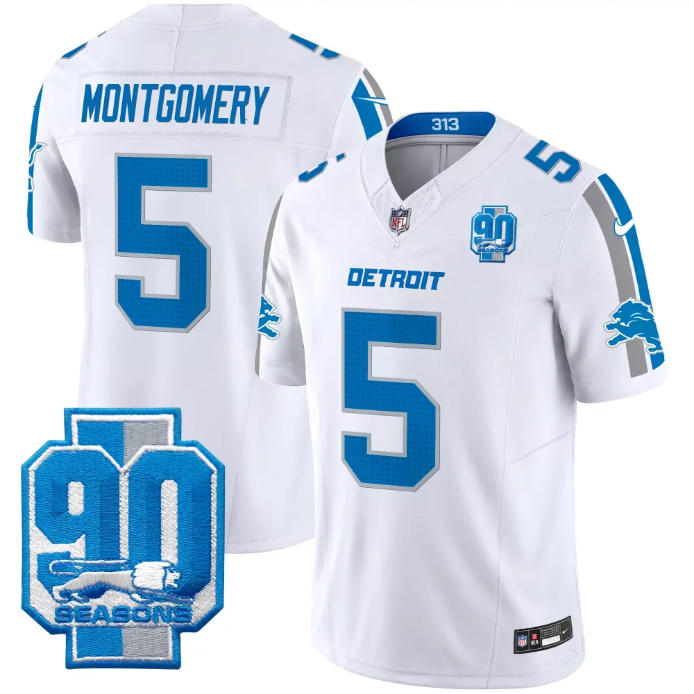 Montgomery 5 Detroit Lions Jersey White 90 Seasons Men Standard Blue Gray Vapor Limited