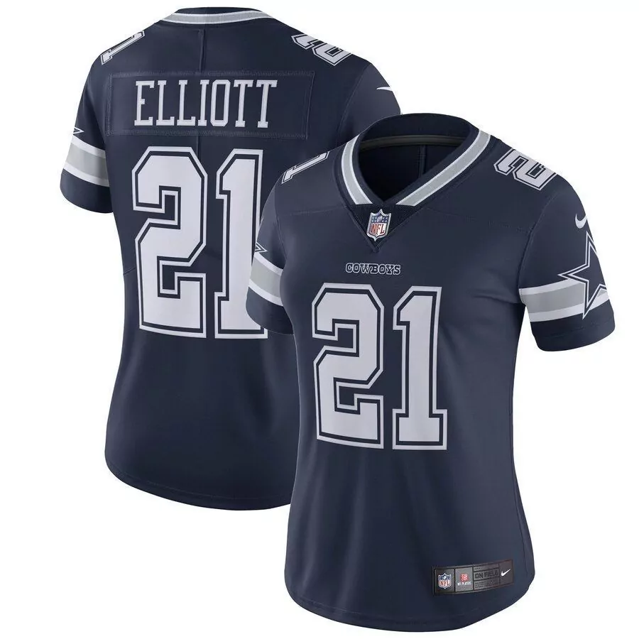Ezekiel Elliott 21 Cowboys Jersey Navy Women Replica White Silver Vapor Limited