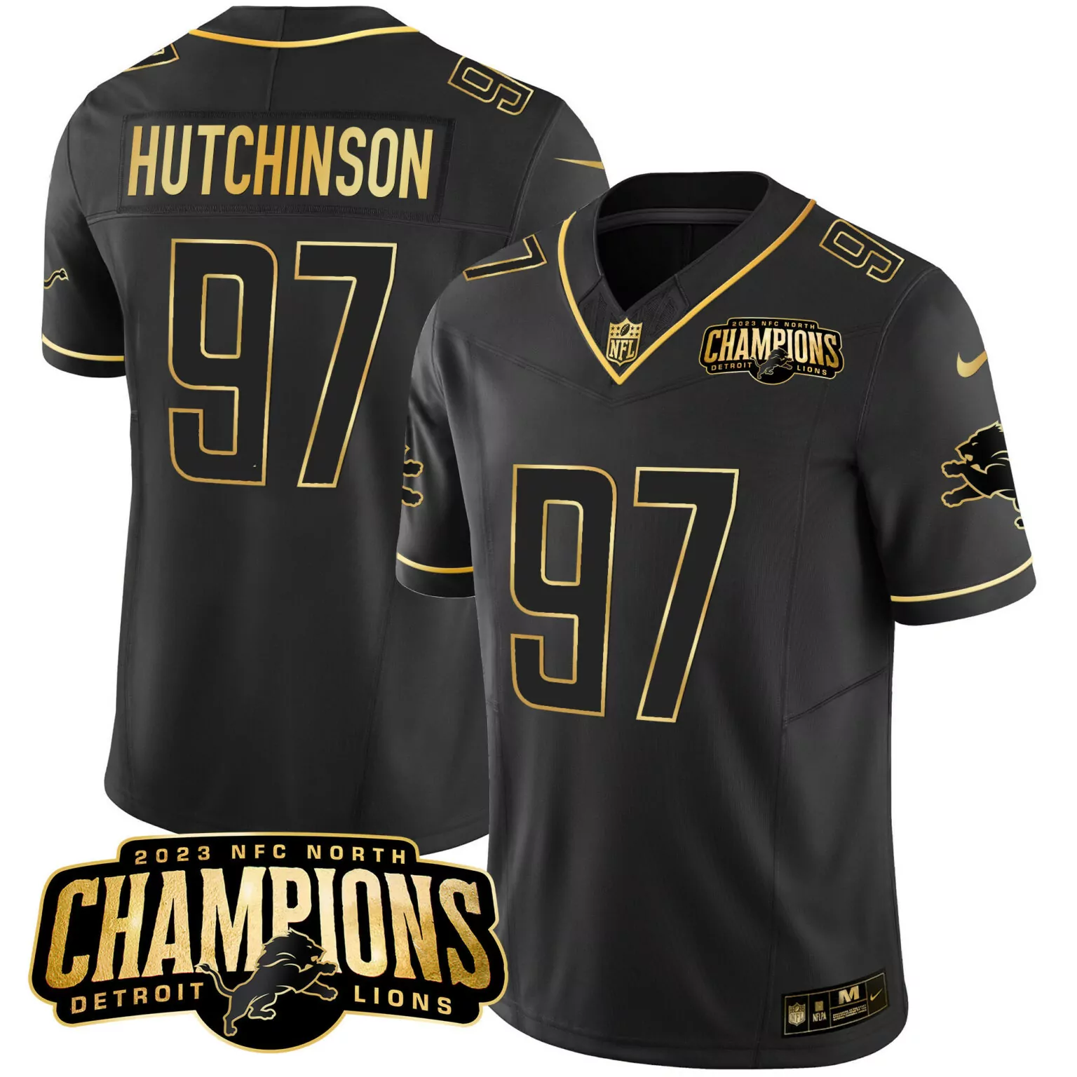 Aidan Hutchinson 97 Detroit Lions Jersey Black 2023 NFC North Champions Men Player