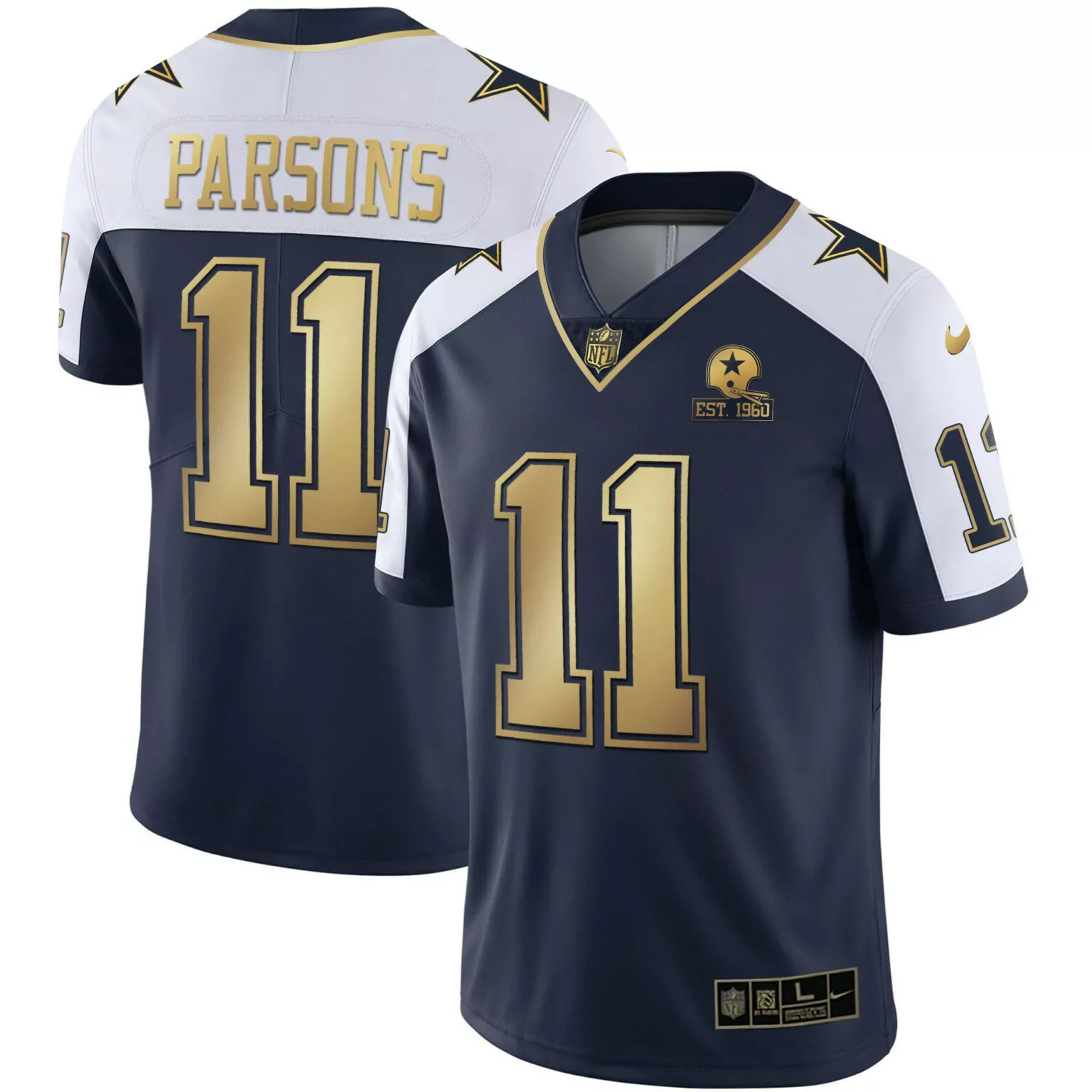 Micah Parsons 11 Dallas Cowboys Jersey Navy Est. 1960 Men White Gold Alternate Vapor