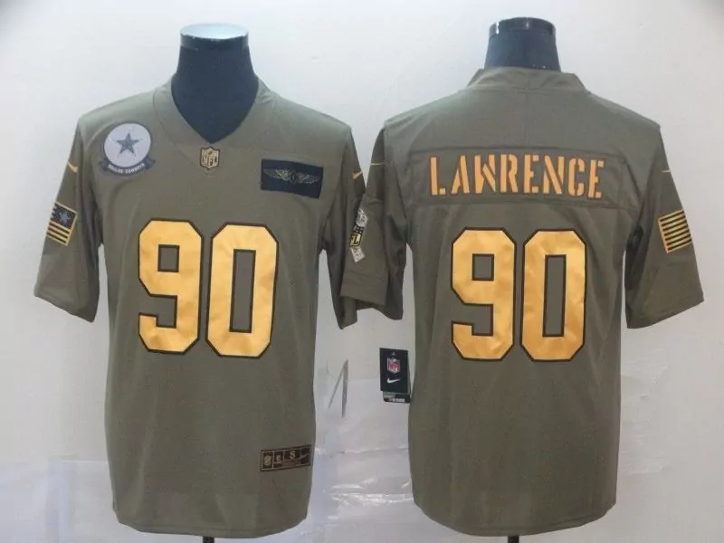 Demarcus Lawrence 90 Jersey Olive Salute To Service Dallas Cowboys Us Flag Men Gold