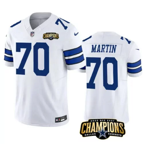 Zack Martin 70 Dallas Cowboys Jersey White 2023 NFC East Champions Men Standard Blue