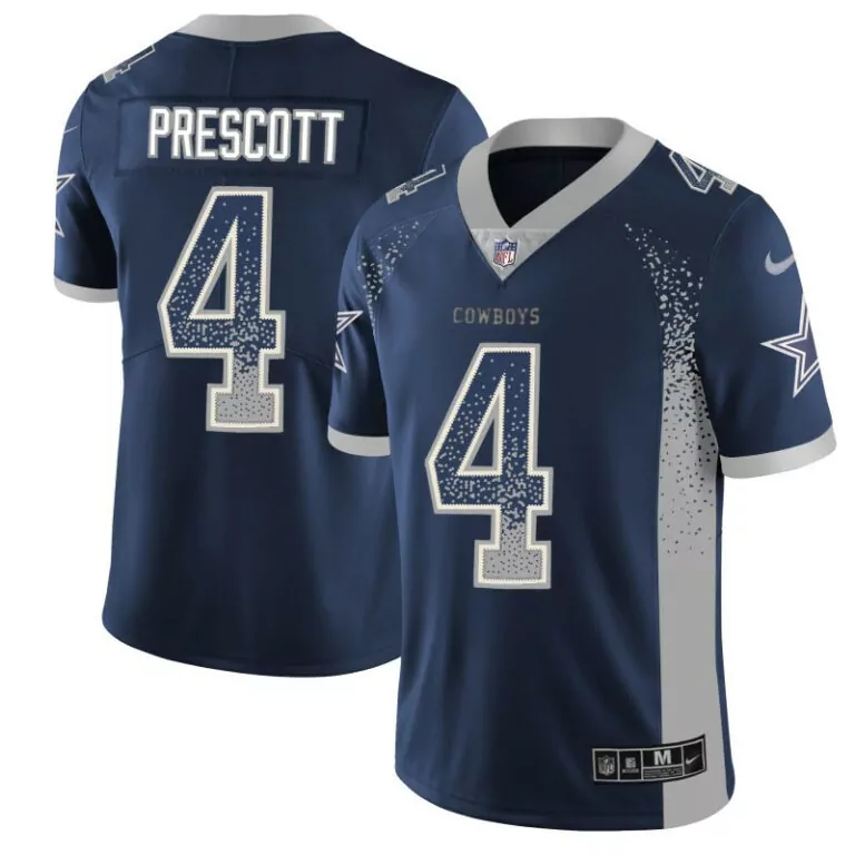 Dak Prescott 4 Cowboys Jersey Navy Men Player Split Design Silver Gray Fashion Rush
