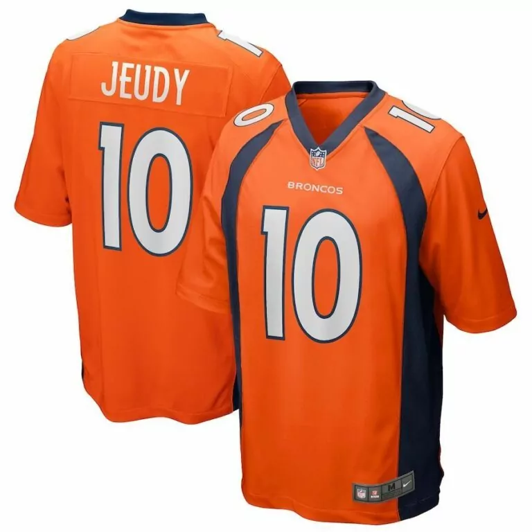 Jerry Jeudy 10 Broncos Jersey Orange Men Navy Blue Game