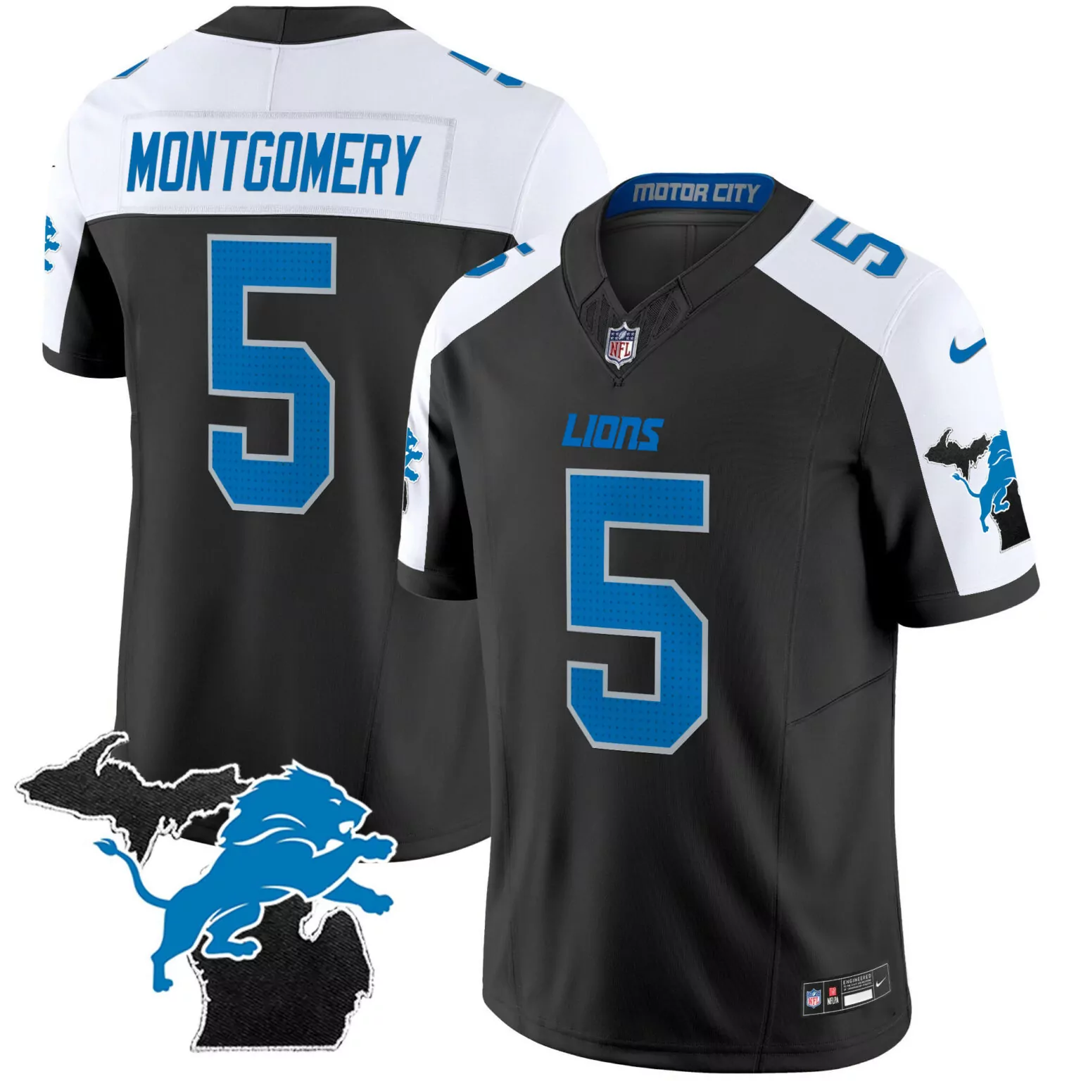 David Montgomery 5 Lions Jersey Black Motor City Nflpa Men Alternate Blue White All