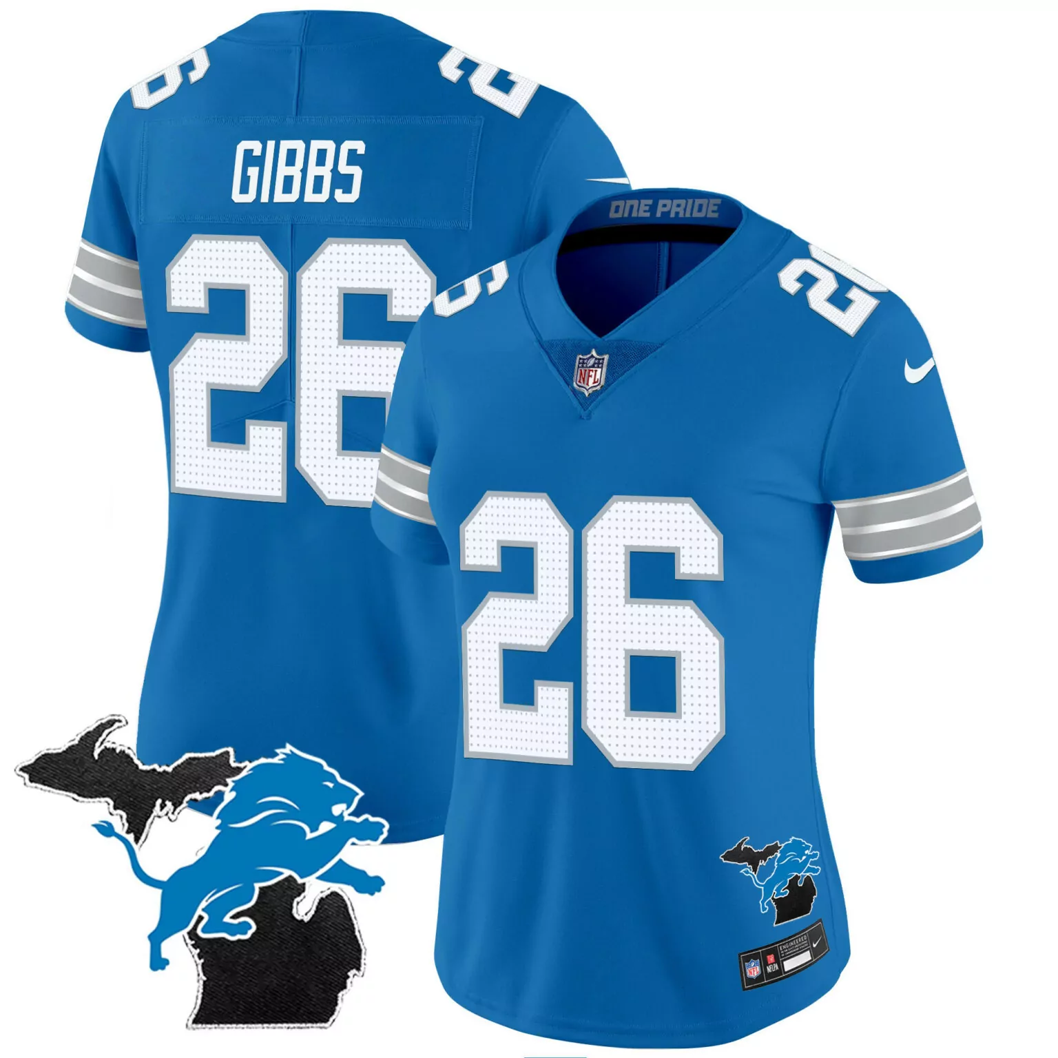 Jahmyr Gibbs 26 Lions Jersey Blue Men Standard White Silver All Stitched
