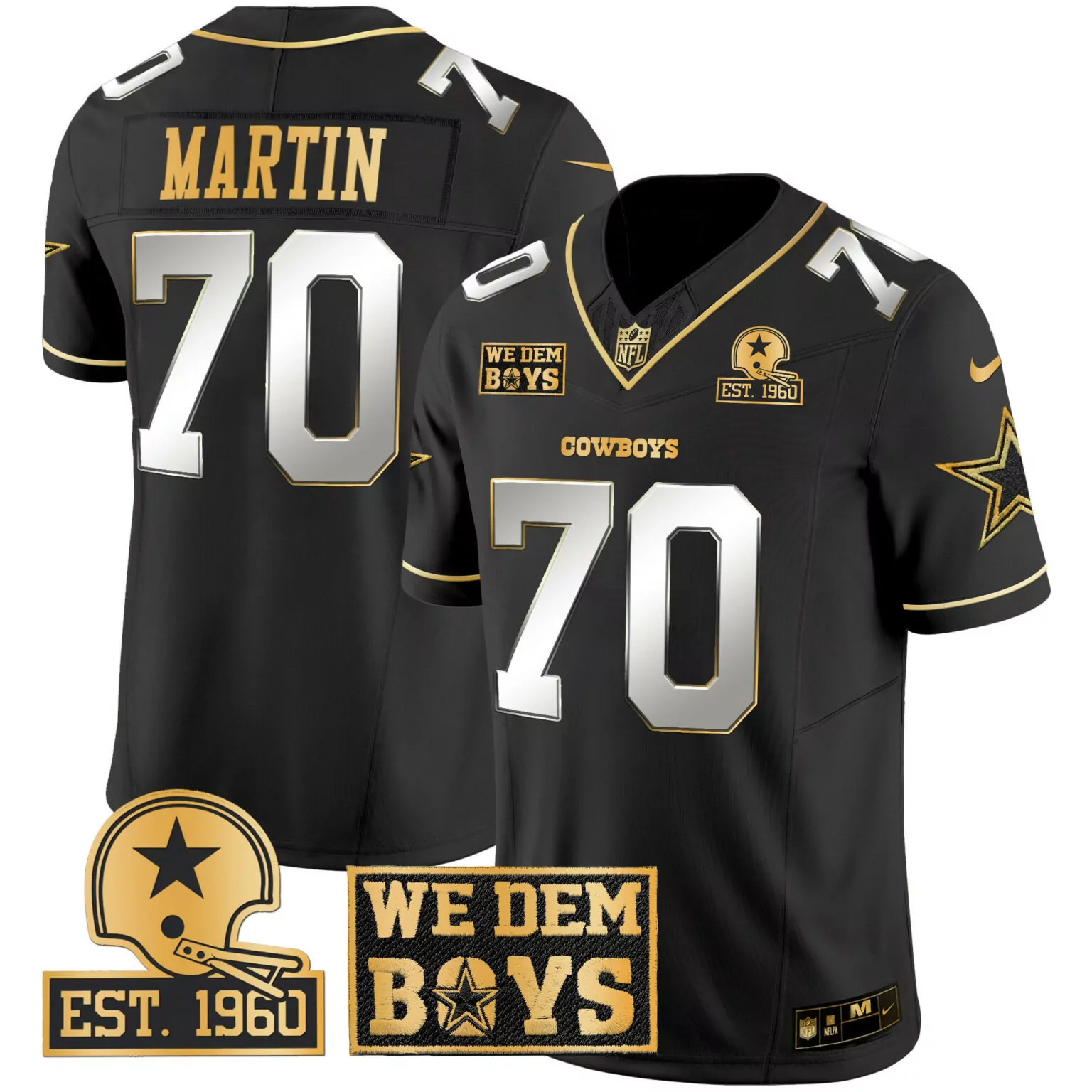 Zack Martin 70 Cowboys Jersey Black Est. 1960 Nflpa We Dem Boys Men Player Gold Silver