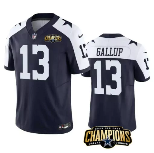 Michael Gallup 13 Dallas Cowboys Jersey Navy Blue 2023 NFC East Champions Men White