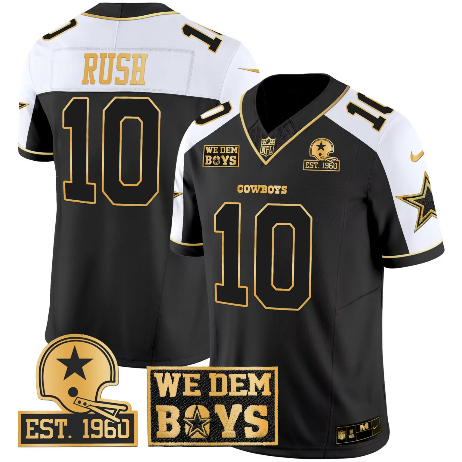 Cooper Rush 10 Cowboys Jersey Black We Dem Boys Nflpa Men Alternate White Gold All