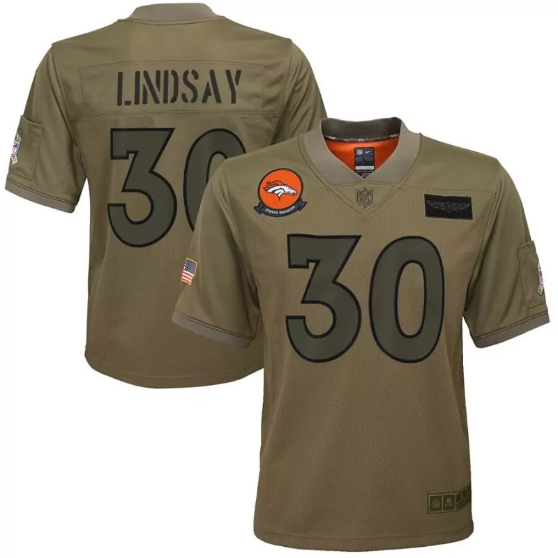 Phillip Lindsay 30 Denver Broncos Jersey Olive Green Salute To Service Us Flag Men