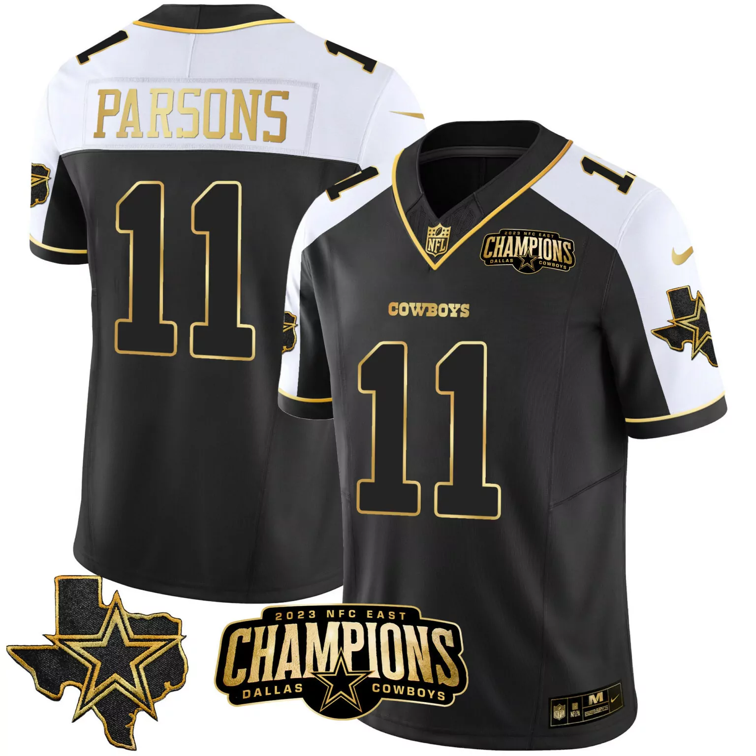 Micah Parsons 11 Dallas Cowboys Jersey Black 2023 NFC East Champions Star Men Split Design