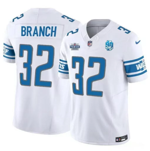 Brian Branch 32 Lions Jersey White Premier 2023 90TH Anniversary Men Blue Vapor Stitched
