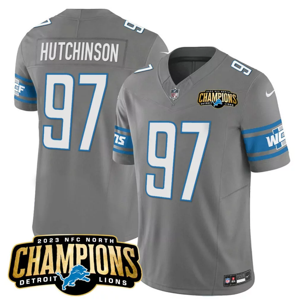Hutchinson Balml 97 Detroit Lions Jersey Gray 2023 NFC North Champions Men NFL Blue