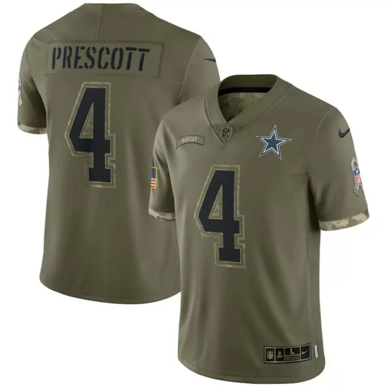 Dak Prescott 4 Dallas Cowboys Jersey Olive Drab Salute To Service American Flag Ribbon